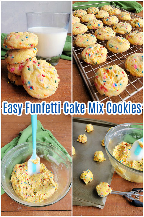 Funfetti cake mix cookies only take 4 ingredients to make and you can do it in 3 if you don't want extra sprinkles! They only take a few minutes to make and they taste like birthday cake. You are going to love this easy cookie recipe! Cupcake Mix Cookies, Funfetti Christmas Cookies, Cake Mix Sprinkle Cookies, How To Make Cookies Out Of Box Cake, Funfetti Cookies From Cake Mix Pillsbury, Cake Cookies Mix Boxes, Cake Mix Cookies Funfetti, Funfetti Cake Cookies, Confetti Cake Mix Cookies