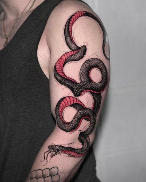 Red Belly Black Snake, Black Snake Tattoo, Red And Black Snake, Black And White Snake, Rose Drawing Tattoo, Snake Tattoos, G Tattoo, Belly Tattoo, Yakuza Tattoo