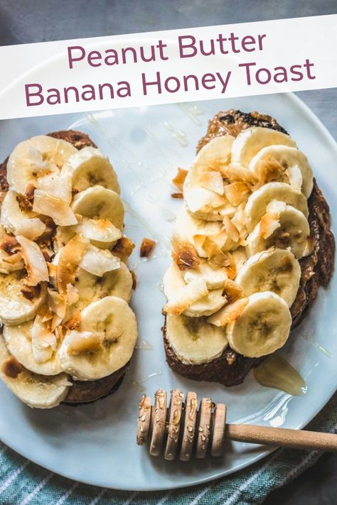 Peanut Butter Banana Honey Toast – Bee Seasonal Honey Toast Recipe, Breakfast Toast Ideas, Healthy Breakfast Toast, Banana Honey, Honey Breakfast, Toasted Coconut Chips, Healthy Toast, Toast Ideas, Banana Toast