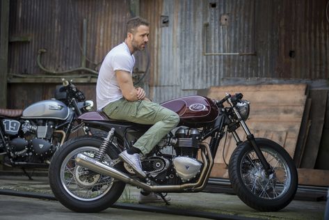 Ryan Reynolds is an actor who needs no introduction, in fact as I type this his latest film Deadpool has already broken the box-office record for an Triumph Bonneville Custom, Thruxton Triumph, Personal Philosophy, Triumph Motorbikes, Moto Triumph, Swimming Funny, Bobber Custom, Triumph Thruxton, Moto Cafe