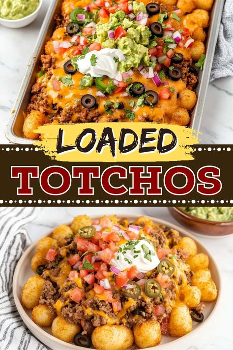 If you love nachos, just wait until you try totchos! Swap chips for tater tots, then load them up with ground beef, tons of cheese, and all the fixins! One Pan Meals With Ground Beef, Tater Tot Snack Recipes, Tater Tot Side Dish Recipes, Meals For Two On A Budget, Loaded Totchos, Tater Tot Appetizers, Totchos Recipe, Mexican Tater Tot Casserole, Beef Casseroles