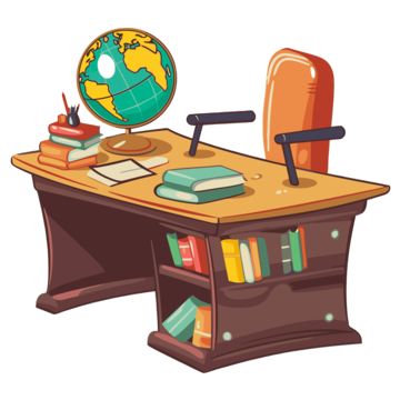 Desk With Books, Office Clipart, Globe Clipart, Teachers Desk, Teacher Clipart, Cartoon Clipart, Teacher Desk, Cartoons Png, Clipart Cartoon