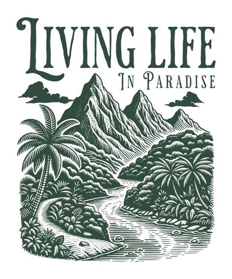 living life in nature paradise T-Shirt Design Template Nature Graphics Design, Nature Shirt Design, Nature Graphic Design, Beach Shirt Design, Life In Nature, Cowboy Artwork, Ladies T Shirt Design, Japan Graphic Design, T Shirt Logo Design