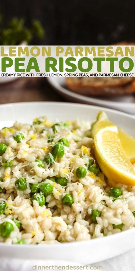 Lemon Pea Risotto, Spring Risotto Recipes, Rice With Lemon, Friday Dinners, Italian Side Dish, Risotto With Peas, Spring Risotto, Italian Rice Dishes, Lemon Risotto