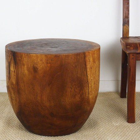 Haussmann Monkey Pod Wood Walnut Oil-finished Oval Drum End Table (Thailand) - Walmart.com