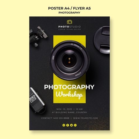 Photography workshop poster template | Free Psd #Freepik #freepsd #flyer #poster #technology #template Photo Contest Poster Design, Photo Contest Poster, Photography Poster Design Creative, Photography Contest Poster, Photography Workshop Poster, Workshop Poster Design, Photography Poster Design, Print Advertising Design, Workshop Template