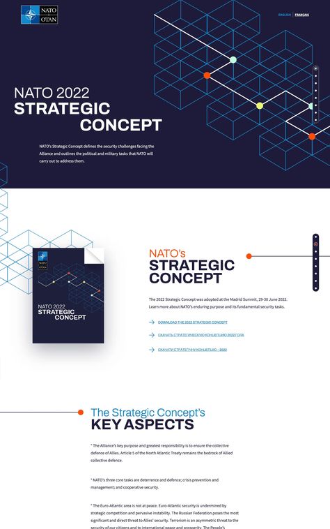 Smart One Pager, with a touch of parallax midway down, sharing the Nato Strategic Concept for 2022. Product One Pager, Digital Twin, One Pager, One Page Website, First Page, No Response