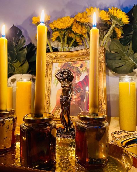 Native American Altar, Oshun Goddess Altar, Oshun Altar Ideas, Oshun Goddess Art, Oshun Alter, Oshun Ritual, Santeria Aesthetic, Oshun Energy, Orisha Altar