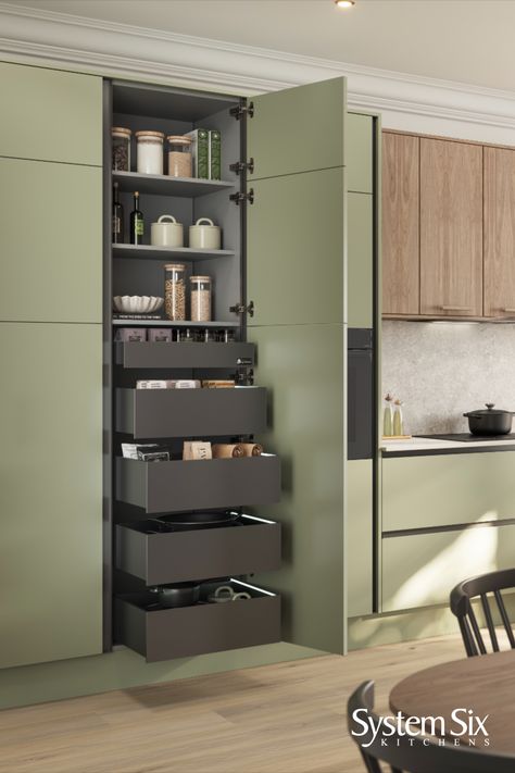 The Hettich LightTower is an innovative new storage solution that features LED insertions to illuminate the interior of your pantry drawers. The function is automatic, leaving your larder hassle-free and modern. Pull Out Larder, Kitchen Wallpaper Design, Kitchen Wallpaper Ideas, Color Tile Backsplash, Geometric Kitchen, Backsplash Wallpaper, Pantry Drawers, Ecommerce Websites, Victorian Kitchen