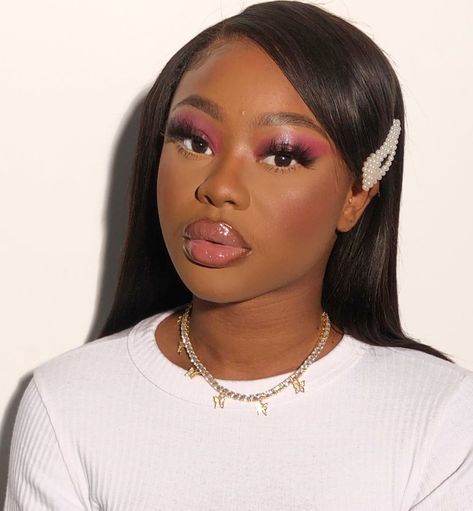 @gb.beats shared a photo on Instagram: “Black Barbie vibes...Makeup by me on my beaut @chanelleadjoa ✨💕...Lashes: @theilashway in the style Jade💕” • Jun 29, 2020 at 11:00am UTC Barbie Makeup For Black Women, Barbie Makeup Look Brown Eyes, Barbie Inspired Makeup Black Women, Barbie Pink Makeup Looks Black Women, Black Barbie Makeup, Barbie Makeup Ideas, Black Barbie Makeup Dark Skin, Barbie Makeup, Black Women Makeup