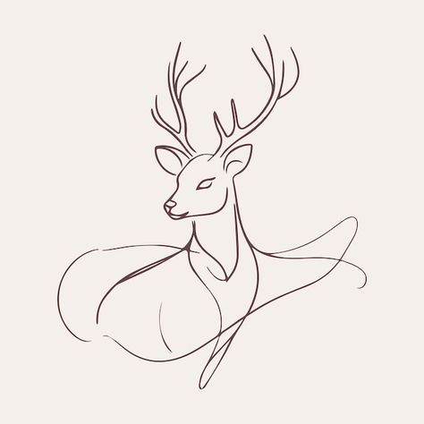 Refined Minimal Deer Antlers Line Drawing Stag Drawing Easy, Reindeer Line Drawing, Deer Line Tattoo, Winter Line Drawing, Christmas Line Art Drawings, Deer Drawing Christmas, Simple Reindeer Drawing, Deer Face Drawing, Dear Sketch