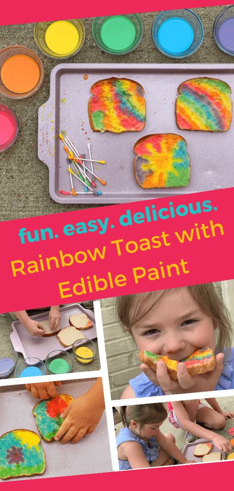 Channel their inner artist and foodie by making Rainbow Toast with Edible Paint. Milk, bread, coloring and creativity are all your kids need to create an edible masterpiece for a fun breakfast, snack or sandwich. Preschool Cooking Activities, Rainbow Toast, Preschool Food, Preschool Cooking, Fun Breakfast, Food Activities, Preschool Snacks, Milk Bread, Edible Crafts