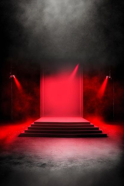 The dark stage shows. dark red background. ai generated Black Room Red Lights, Dark Stage Lighting, Red Stage Background, Red Room Background, Stage Set Design Backdrops, Red Stage Lighting, Dance Stage Background, Event Background Design, Stage Set Up