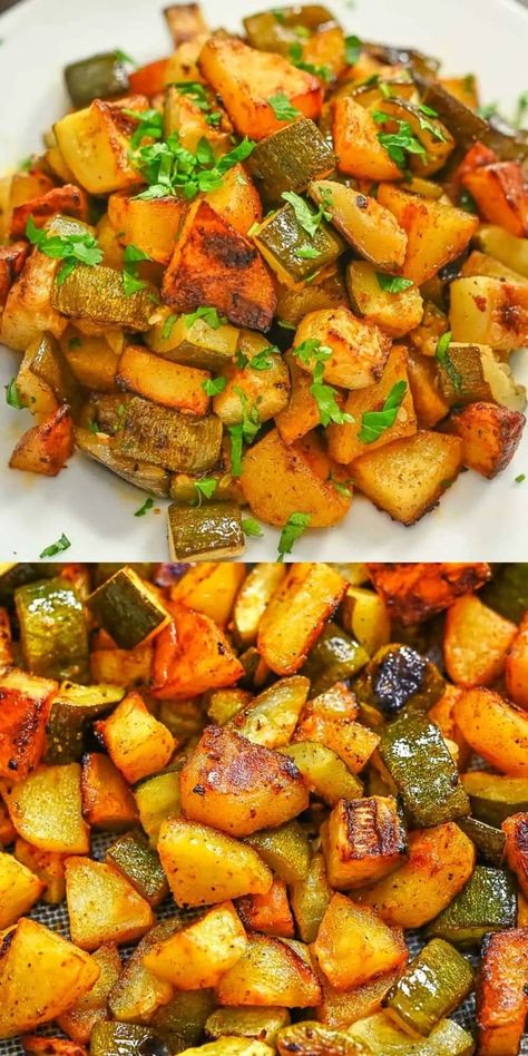 Potatoes And Zucchini, Oven Roasted Zucchini, Zucchini Recipes Baked, Oven Roasted Sweet Potatoes, Zucchini Side Dishes, Making Baked Potatoes, Roast Zucchini, Baked Squash, Roasted Vegetable Recipes