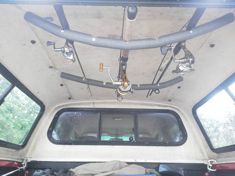 Diy Fishing Rod Holder For Truck, Truck Fishing Rod Holder, Diy Fishing Rod Holder, Diy Fishing Rod, Diy Truck Bedding, Fishing Pole Holder, Truck Toppers, Tacoma World, Fishing Rod Storage