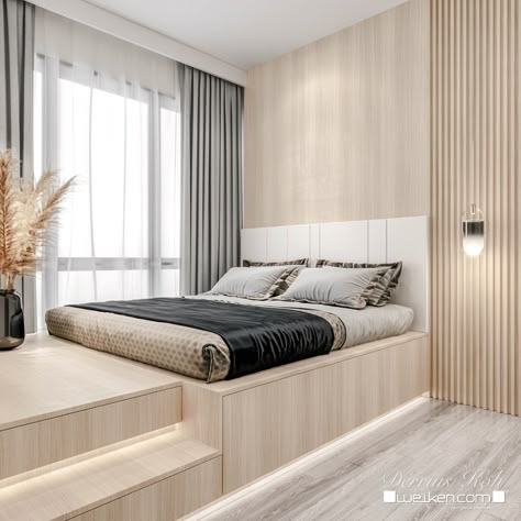 Interior Design Modern Minimalist, Modern Minimalist Bedroom Design, Bedroom Design Minimalist, Floor Bed Decor Ideas, Bed Decorating Ideas, Tiny Bedroom Design, Small Bedroom Interior, Platform Bedroom, Condo Bedroom