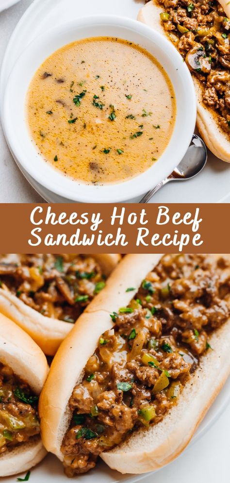 Asian Beef Sandwich, Essen, Cheesy Hot Beef Sandwich, Cheesy Beef Sandwich, Beef And Cheese Sandwich, Toast Beef Sandwich, Chopped Beef Sandwich, Hot Sandwiches For Dinner, Easy Hot Sandwich Recipes