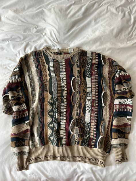 Vintage Jumpers Men, Vintage Patterned Sweaters, Men’s Vintage Sweaters, Chunky Grandpa Sweater, Vintage Oversized Sweater, Big Sweaters Aesthetic, Vintage Coogi Sweater, Cool Knitted Sweater, Funky Sweaters Aesthetic