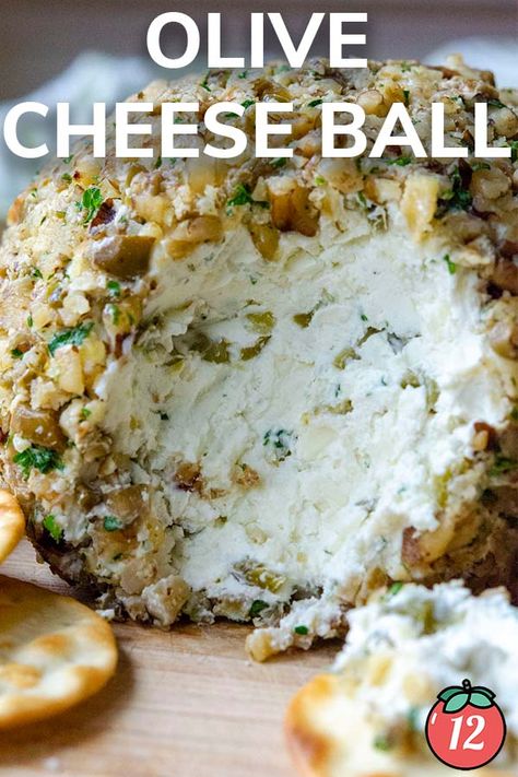 Olive Cheese Ball | 12 Tomatoes Mediterranean Cheese Ball, Cheese Olive Balls, Olive Cheese Ball Recipes, Pesto Cheese Ball, Traditional Cheese Ball, Olive Cheese Balls, Green Olive Cheese Ball, Boursin Cheese Ball, Old English Cheese Ball