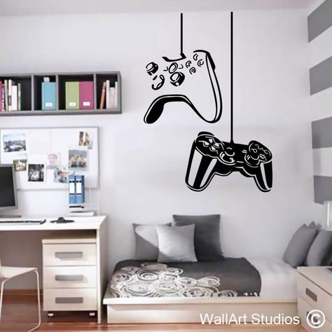 Game Controls Playstation Xbox Decal | Wall Art Studios Playstation Room, Gamer Wall Art, Home Wall Colour, Boys Game Room, Gamer Bedroom, Teenage Boy Room, Game Room Wall Art, Boy Bedroom Design, Bedroom Wall Designs