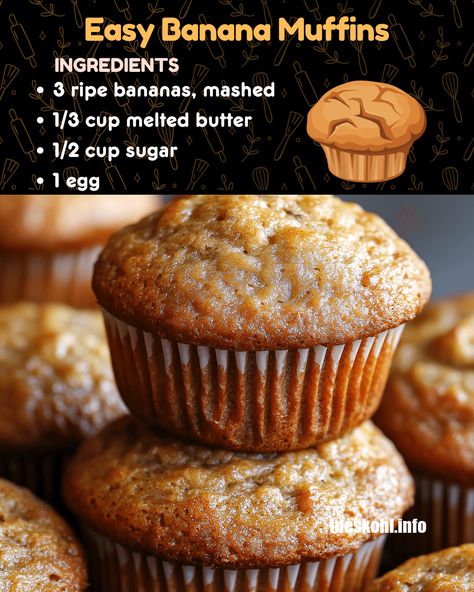 Easy Banana Muffins Butterscotch Muffins, Easy Banana Muffins, Banana Muffin Recipe Easy, Banana Recipes Easy, Banana Cake Recipe Easy, Creamy Broccoli Cheddar Soup, Ripe Banana Recipe, Banana Muffins Easy, Banana Nut Muffins