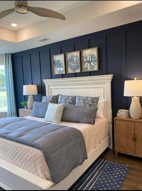 Welcome To Our Nest, Masters Bedroom, Feature Wall Bedroom, Blue Bedroom Decor, Accent Wall Bedroom, Style Deco, Boys Bedroom, Blue Bedroom, Master Bedrooms Decor