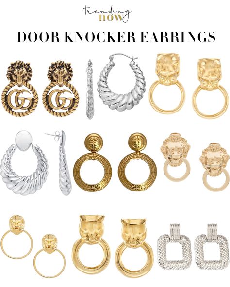 90s Jewelry Trends, 80s Accessories, Jewelry Mood Board, Door Knocker Earrings, Givenchy Earrings, 80s Jewelry, 1980s Jewelry, Lion Earrings, 90s Jewelry