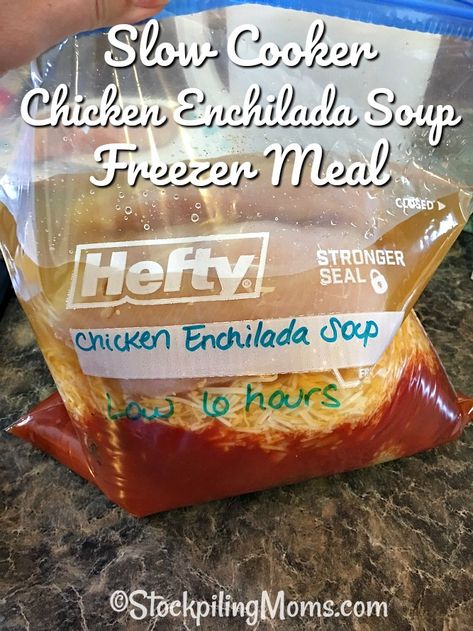 Freezer Enchiladas, Enchiladas Crockpot, Slow Cooker Chicken Enchilada Soup, Chicken Enchilada Soup Crock Pot, Crockpot Chicken Enchiladas, Slower Cooker, Chicken Freezer Meals, Freezer Dinners, Crockpot Soup