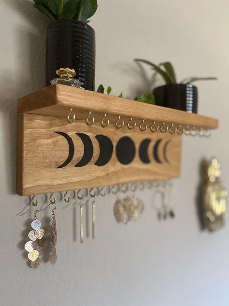 Tangled Jewelry, Apartment Shopping, Moon Phase Jewelry, Apartment Things, Cnc Designs, Jewelry Storage Diy, Jewelry Trays, Wall Mount Jewelry Organizer, Watch Organizer