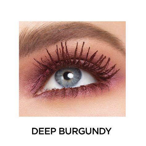 LOreal Voluminous mascara in Deep Burgundy; try with burgundy/maroon eyeliner and red lip? Burgundy Mascara Brown Eyes, Maroon Eyeliner, Burgundy Makeup, Full Eyelashes, Smudge Proof Eyeliner, Voluminous Mascara, Red Eyeliner, Eyelash Primer, Brown Mascara