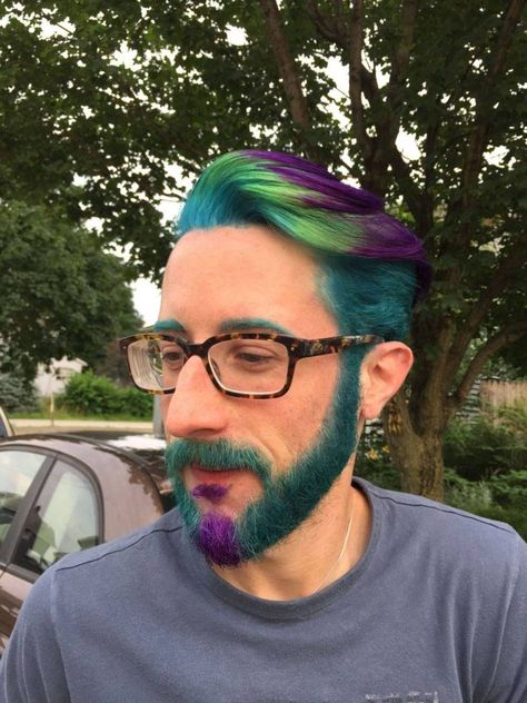 green and purple hair men Merman Hair, Haircuts For Balding Men, Beard Dye, Mens Hair Colour, Mens Haircut, Men Hair Color, Extreme Hair, Multicolored Hair, Bald Fade