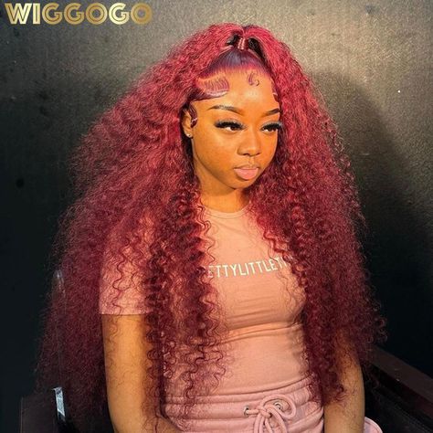 Wiggogo Red Wig 99J Burgundy Lace Front Wig 13X4 Curly Human Hair Wigs Hd Lace Wig 13X6 Human Hair Burgundy Wet And Wavy Wig, Burgundy Lace Front Wig, Frontal Wig Hairstyles, Red Wig, Hd Lace Wig, Human Hair Color, Human Wigs, Curly Human Hair Wig, Red Wigs