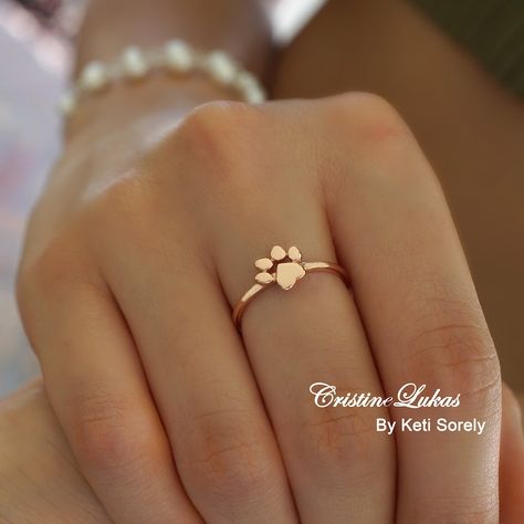 Paw Print Ring Animal Lover Ring Dogs Paw Print Puppy Love - Etsy Paw Ring Gold, Cheap Gold Jewelry With Paw Print, Solid Gold Womens Ring Paw Print, Dog Rings Jewelry, Gift Ideas For Dog Lovers, Dogs Paw Print, Doctor Jewelry, Dogs Paw, Paw Print Ring