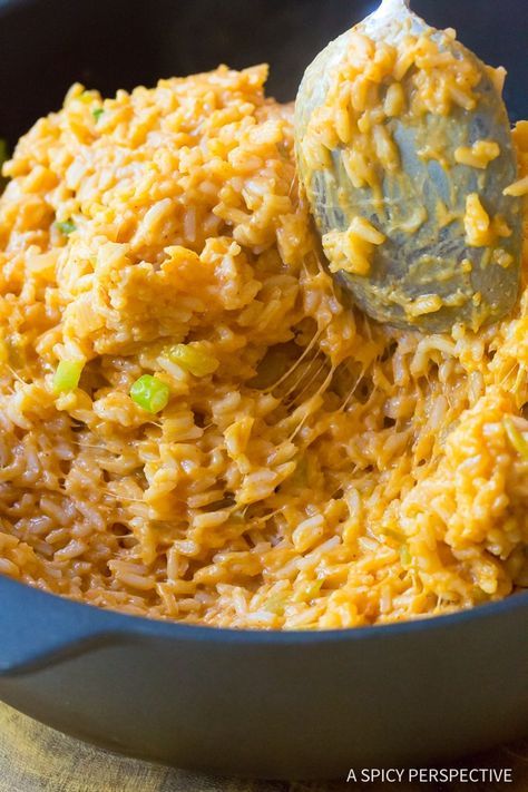 Zesty Cheesy Enchilada Rice Recipe Easy Cheesy Mexican Rice, Enchiladas Rice, Cheesy Rice Recipes, Rice Recipes Side, Half Recipe, Mexican Recipies, Enchilada Rice, Rice Sides, Rice Dishes Recipes