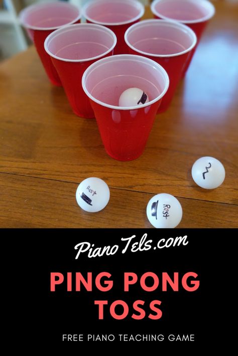 Ping Pong Toss | Free Piano Teaching Game | pianotels.com Ping Pong Toss, Bday Plans, Group Piano Lessons, Piano Teaching Games, Music Theory Games, Teaching Games, Piano Lessons For Kids, Piano Pedagogy, Piano Games