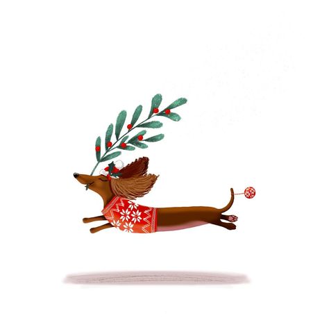 Deb Hudson Christmas Animals Illustration, Christmas Dog Drawing, Deb Hudson, Drawing Dachshund, Christmas Daschund, Dachshund Illustration, Dachshund Art, Christmas Card Art, Dachshund Christmas