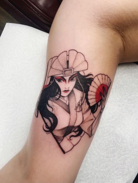 Avatar Kyoshi Tattoo, Kyoshi Tattoo, Dancer Tattoo, Atla Tattoo, Avatar Tattoo, Avatar Kyoshi, Gamer Tattoos, Sibling Tattoos, The Legend Of Korra