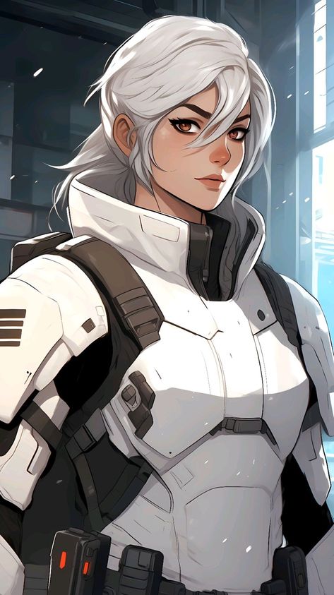 Female Space Armor, Sci Fi Doctor Character Design, Scifi Female Character Art, Female Sci Fi Armor, Sci Fi Elves, Female Scifi Character, Futuristic Guard, Female Cyberpunk Character Art, Female Helldiver