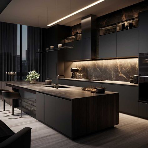 Modern Dark Kitchen, Desain Pantry, Dark Modern, تصميم للمنزل العصري, Modern Kitchen Interiors, House Design Kitchen, Hus Inspiration, Luxury Kitchen Design, Kitchen Inspiration Design