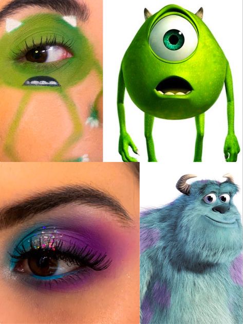 Boo Monsters Inc Makeup, Sully Makeup Ideas, Sully Eye Makeup, Sulley Makeup Monsters Inc, Mike Wazowski Makeup Look, Monsters Inc Face Paint, Stitch Make Up Halloween Makeup, Disney Character Face Paint, Sully Makeup Monsters Inc