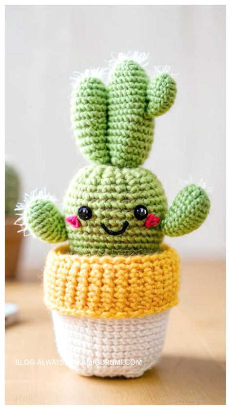 Amigurumi Cactus Free Crochet Pattern Crochet Buddies, Crochet Cactus Free Pattern, Cactus Pattern, Crochet Cactus, Amigurumi Elephant, Crochet Amigurumi Free, Free Amigurumi Patterns, Ideas Crochet, Fine Yarn