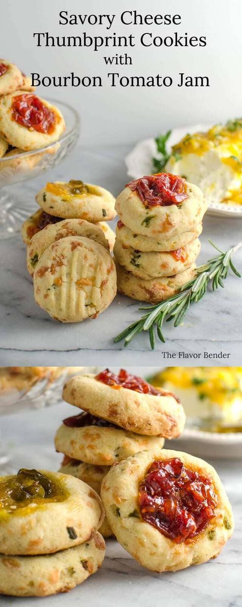 Cheese Thumbprint Cookies, Savory Cookies, Appetizer Party, Thumbprint Cookies Recipe, Savory Cheese, Tomato Jam, Tapas Recipes, Buffalo Chicken Dip, Thumbprint Cookies