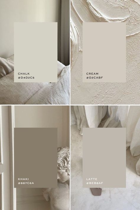 color palette inspiration, brand board colors, color palette ideas, branding color palette, brand identity colors, branding color inspiration White Bedroom Color Palettes, Neutral Cream Color Palette, Ncs Color Palette, Modern Bathroom Paint Colors, Off White Color Palette, Color Palette Aesthetic, Different Shades Of White, Calm Color Palette, Cream Interior