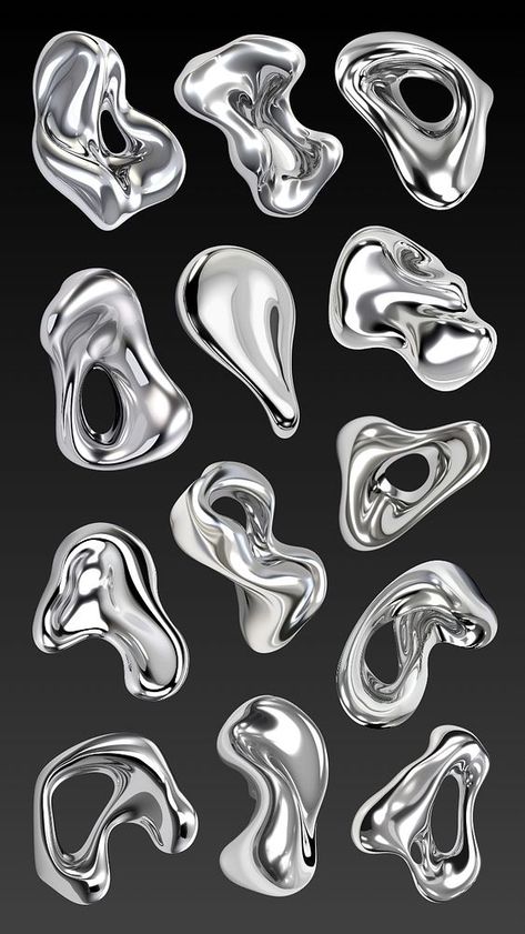 Editable 3D liquid chrome abstract shape design element set | premium image by rawpixel.com / Nunny Chrome Objects, Liquid Jewelry, Drawing Objects, 3d Liquid, Shapes Illustration, Texture Metal, Collage Elements, Abstract Liquid, Liquid Metal