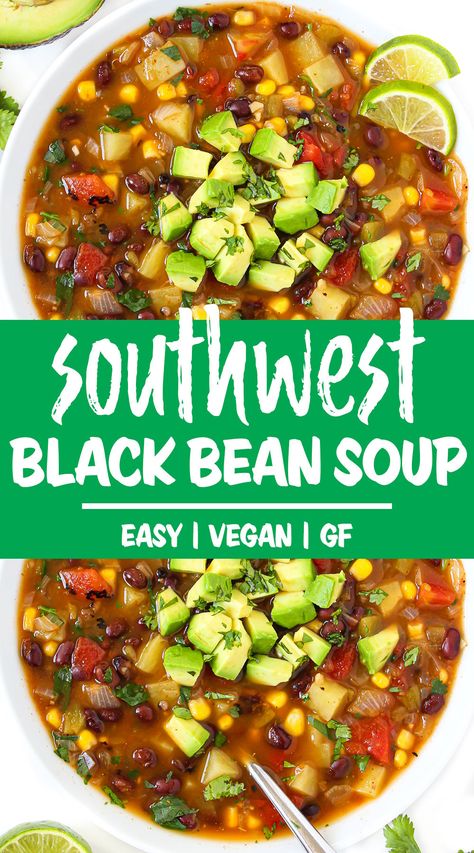 Southwest Black Bean Soup (Easy!) Southwest Soup Recipe, Soup With Black Beans, Southwest Soup, Southwestern Soup, Garden Grazer, Easy Black Bean Soup, Black Bean Stew, Bean And Vegetable Soup, Black Bean Soup Recipe