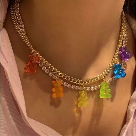 Brand New Pet Free Smoke Free Gold Layered Gummy Bears Rhinestone Necklace Bundle & Save Reasonable Offers Accepted Happy Shopping Punk Colorful, Bear Fashion, Number Necklace, Crystal Choker Necklace, Bear Pendant, Gummy Bear, Crystal Choker, Purple Velvet, New Jewelry