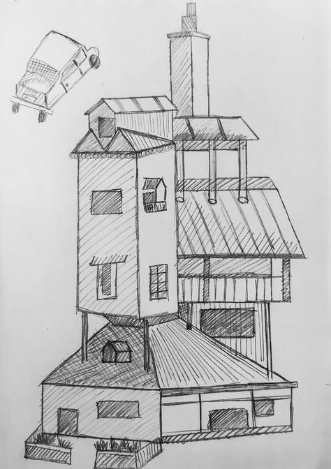 Weasley Family House, Weasley House Drawing, Weasley House, Harry Potter Drawing, Weasley Family, The Burrow, Harry Potter Drawings, Harry Potter 2, House Drawing