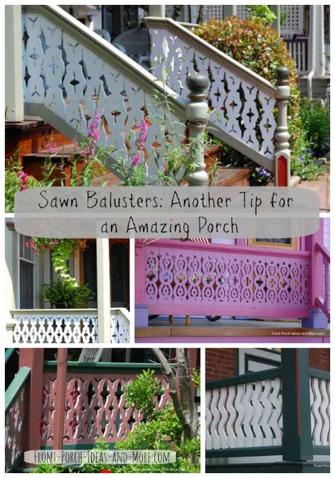 wood baluster designs for your front porch, curb appeal, woodworking projects Flat Sawn Balusters Railings, Sawn Balusters, Victorian Porches, Front Porch Railing Ideas, Porch Balusters, Front Porch Curb Appeal, Wood Deck Railing, Porch Railing Designs, Front Porch Railings