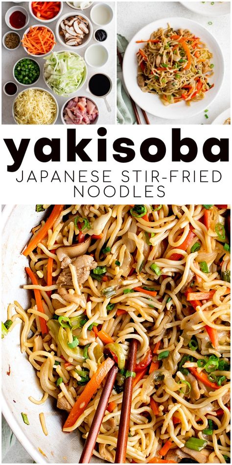 Chicken Cabbage Noodle Stir Fry, Yakisoba Noodles Vegetarian, Yakisoba Stir Fry, Japanese Stir Fry Noodles, Yakisoba Recipe Chicken, Soba Noodle Recipe Chicken, Yakisoba Chicken, Chicken Yakisoba Recipe, Pork And Cabbage Stir Fry