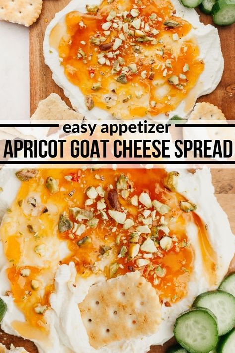 Dried Apricot Goat Cheese Appetizer, Goat Cheese Recipes Charcuterie, Goat Cheese Cracker Appetizer, Apricot Goat Cheese Appetizer, Goat Cheese Toppings, Goat Cheese Dip Easy, How To Eat Goat Cheese, Baguette Snack Ideas, Easy Grilled Appetizers